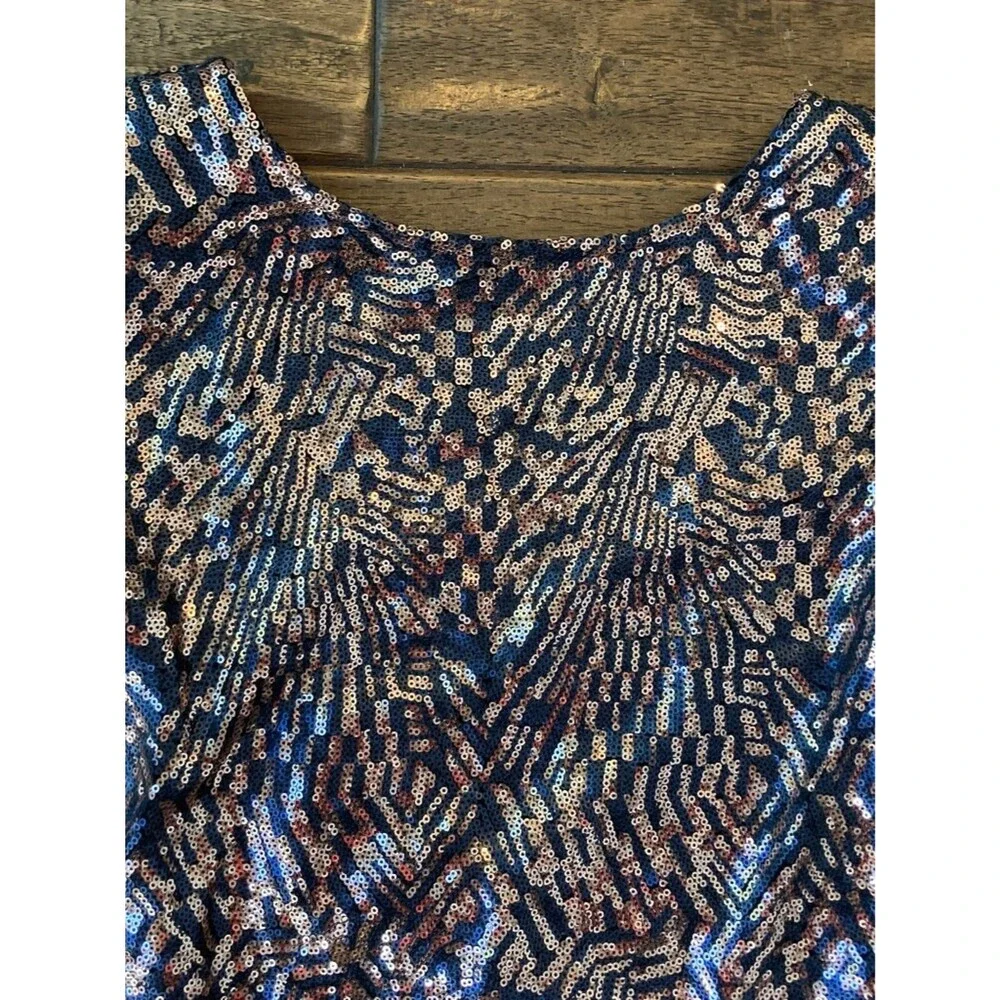 Rubber Ducky Productions 3/4 Sleeve Plunge Back Sequin Mini Dress Small
